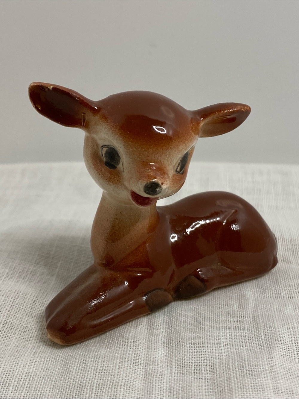 Vintage Japan Ceramic Fawn Deer Figurine Brown Glazed Woodland Baby Deer 2.5”